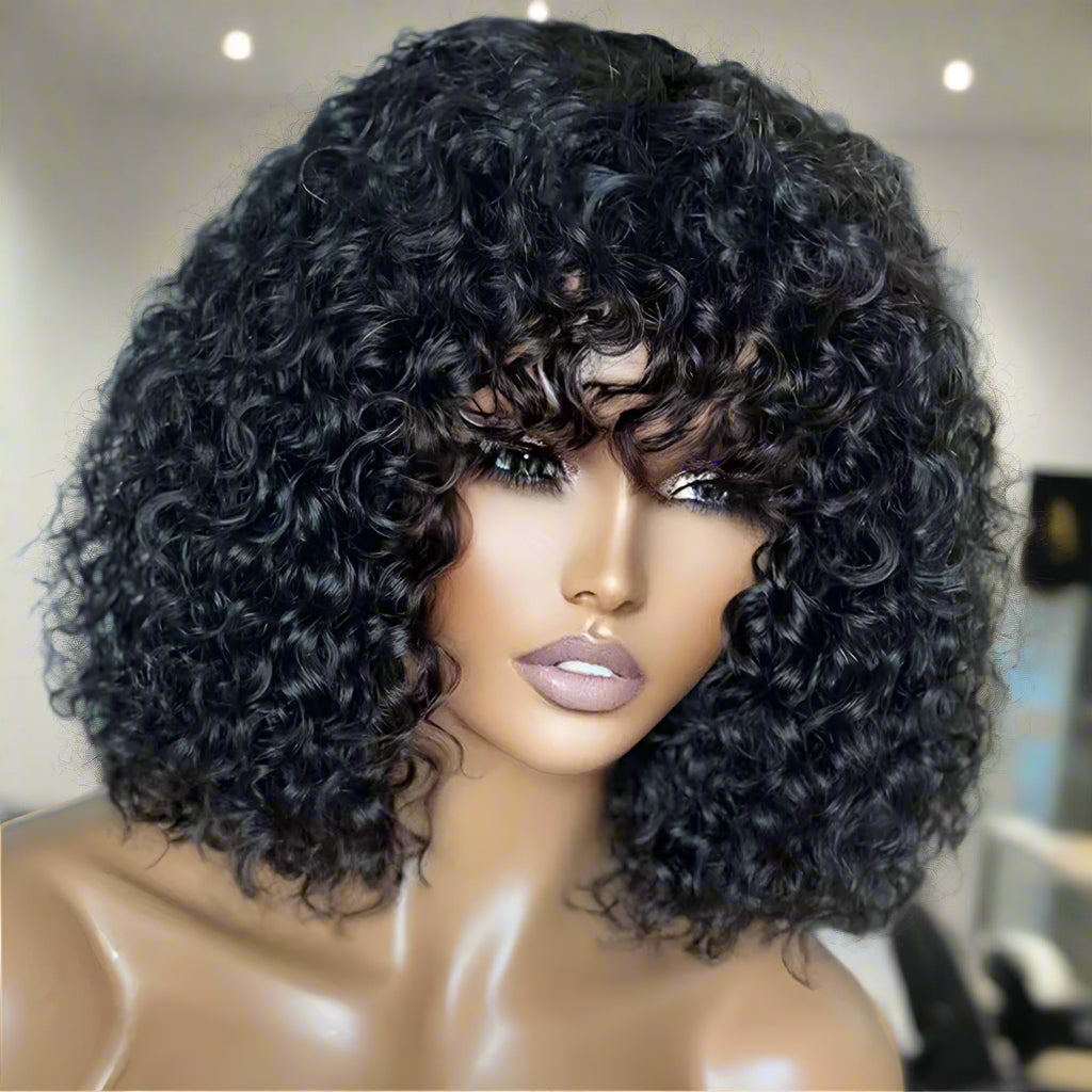 Jerry Curly Glueless Fringe Human Hair Wig