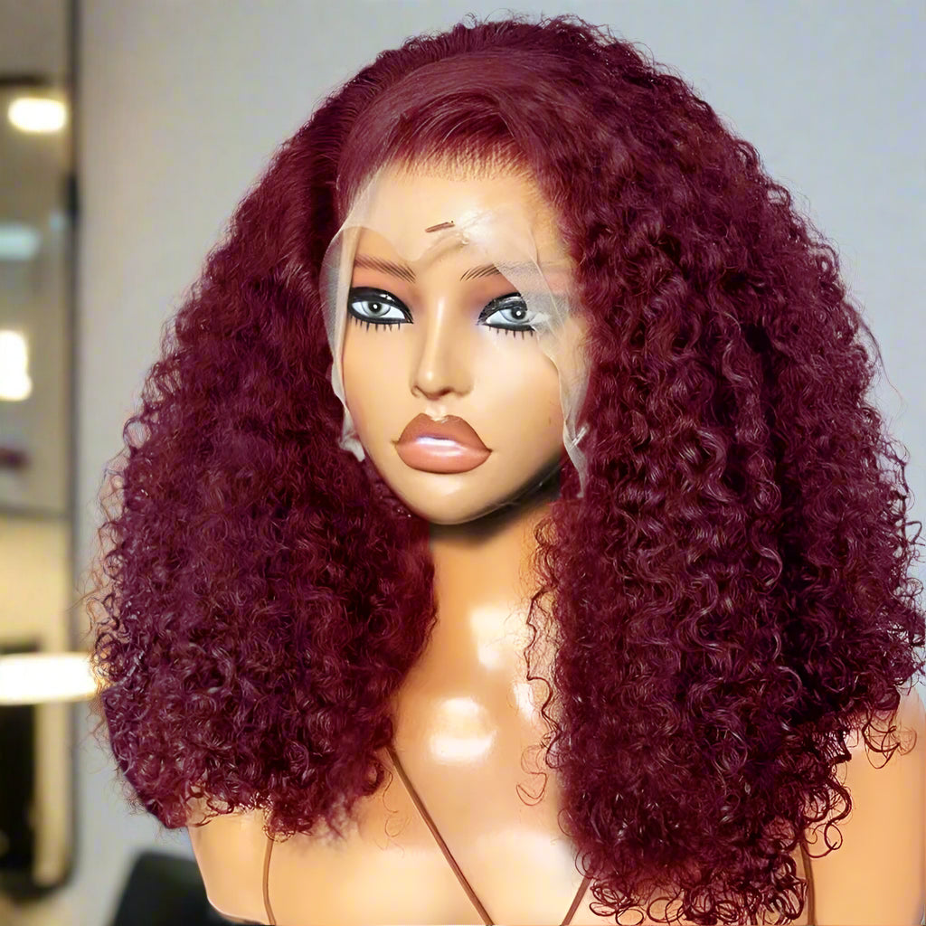 13*4 Burgundy 100% Vietnamese Deep Wave Human Hair BoB Wig