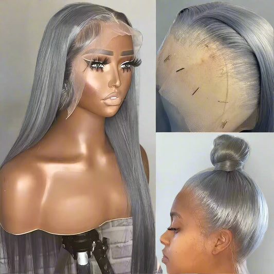 13*6 Silver Grey Lace Frontal Straight Human Hair Wig